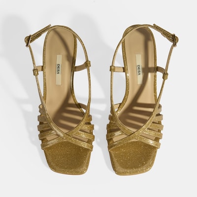 Kadın Gold Simli Topuklu Abiye Sandalet