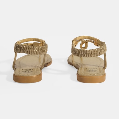 Kadın Gold Taşlı Lastik Bantlı Parmak Arası Sandalet