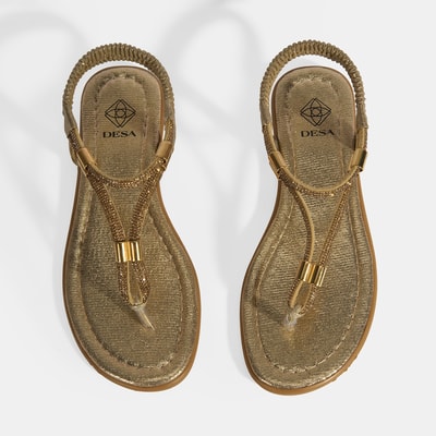 Kadın Gold Taşlı Lastik Bantlı Parmak Arası Sandalet