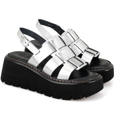 Kadın Gri Dolgu Tabanlı Deri Sandalet