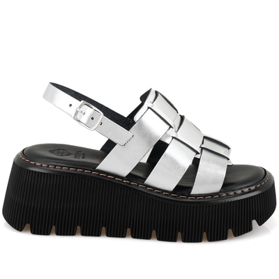 Kadın Gri Dolgu Tabanlı Deri Sandalet