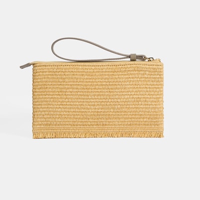 Kadın Gri Kedi Nakışlı Hasır Clutch