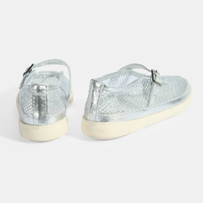 Kadın Gümüş Ayarlanabilir Tokalı File Detaylı Ayakkabı