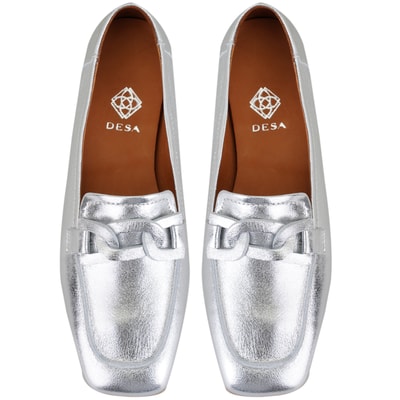 Kadın Gümüş Deri Loafer