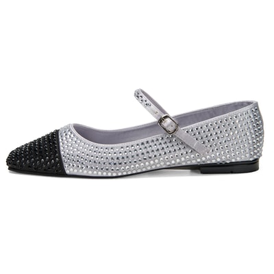 Kadın Gümüş Parlak Taş Detaylı Mary Jane Babet