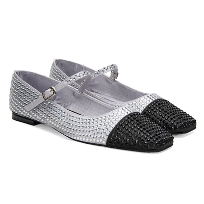 Kadın Gümüş Parlak Taş Detaylı Mary Jane Babet