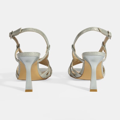 Kadın Gümüş Simli Topuklu Abiye Sandalet