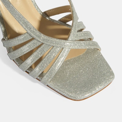 Kadın Gümüş Simli Topuklu Abiye Sandalet