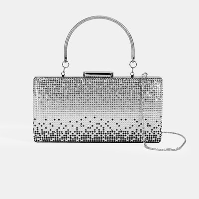 Kadın Gümüş Taş Detaylı Gece El Çantası