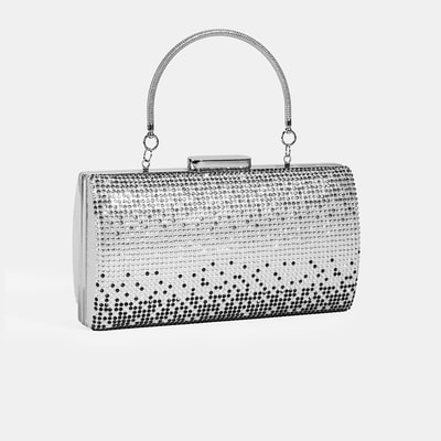 Kadın Gümüş Taş Detaylı Gece El Çantası