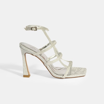 Kadın Gümüş Toka Detaylı Topuklu Abiye Sandalet