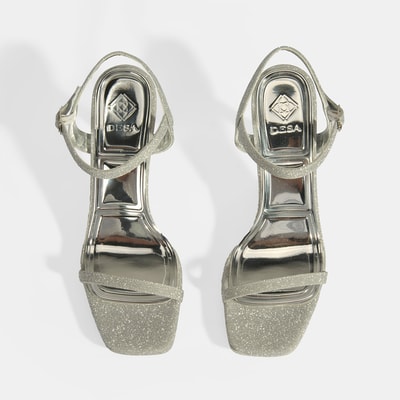 Kadın Gümüş Toka Detaylı Topuklu Abiye Sandalet