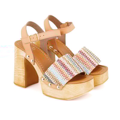 Kadın Hasır Örgülü Topuklu Sandalet