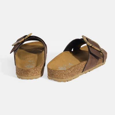 Kadın Kahve Ayarlanabilir Toka Detaylı Süet Terlik