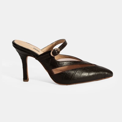 Kadın Kahve Ayarlanabilir Tokalı Deri Abiye Topuklu Terlik