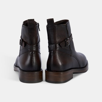 Kadın Kahve Ayarlanabilir Tokalı Deri Bot