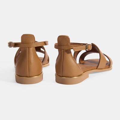 Kadın Kahve Ayarlanabilir Tokalı Deri Sandalet