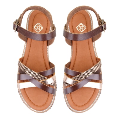 Kadın Kahve Ayarlanabilir Tokalı Deri Sandalet