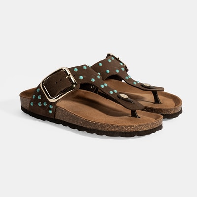 Kadın Kahve Ayarlanabilir Tokalı Parmak Arası Terlik