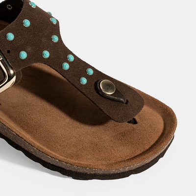 Kadın Kahve Ayarlanabilir Tokalı Parmak Arası Terlik