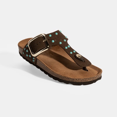 Kadın Kahve Ayarlanabilir Tokalı Parmak Arası Terlik