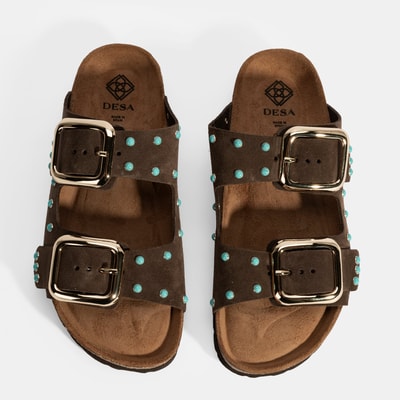 Kadın Kahve Ayarlanabilir Tokalı Süet Terlik