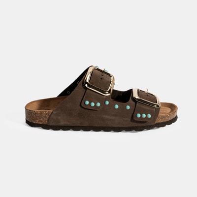 Kadın Kahve Ayarlanabilir Tokalı Süet Terlik