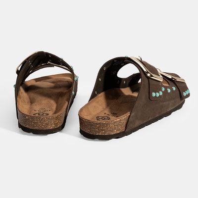 Kadın Kahve Ayarlanabilir Tokalı Süet Terlik