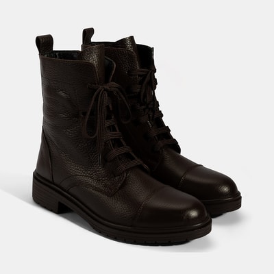 Kadın Kahve Bağcıklı Deri Postal Bot