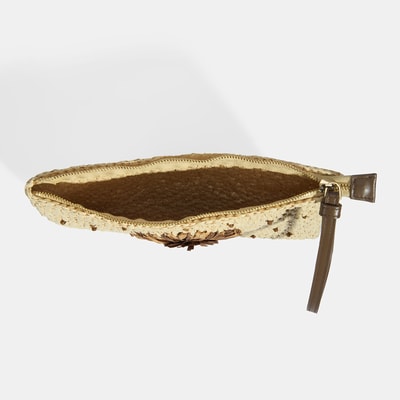 Kadın Kahve Çiçek Detaylı Hasır El Çantası