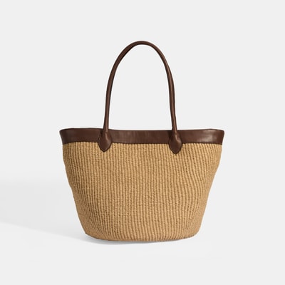 Kadın Kahve Çiçek Detaylı Hasır Omuz Çantası