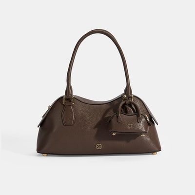 Kadın Kahve Deri Çanta Aksesuarlı Büyük Omuz Çantası