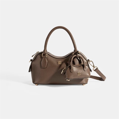 Kadın Kahve Deri Çanta Aksesuarlı Mini El Çantası