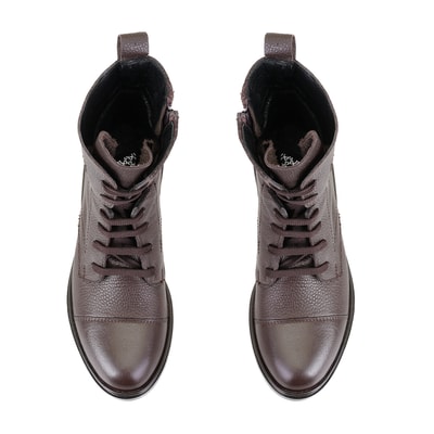 Kadın Kahve Fermuarlı Deri Bot