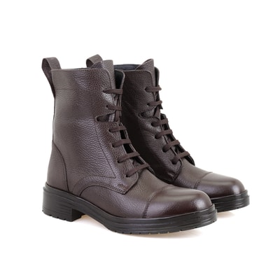 Kadın Kahve Fermuarlı Deri Bot