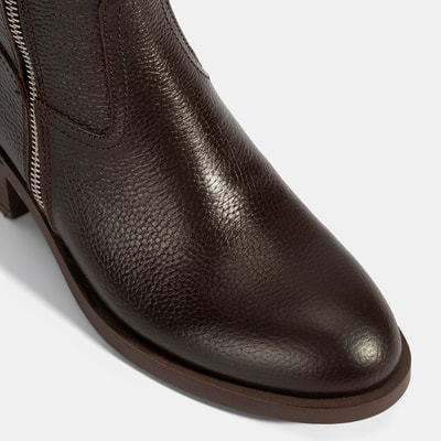 Kadın Kahve Fermuarlı Deri Topuklu Bot