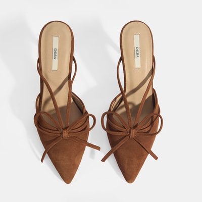 Kadın Kahve Fiyonk Detaylı Süet Topuklu Abiye Ayakkabı