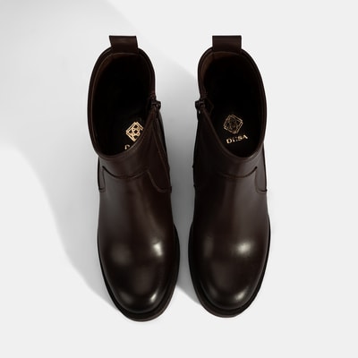 Kadın Kahve Kalın Topuklu Deri Bot