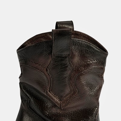 Kadın Kahve Kalın Topuklu Deri Bot