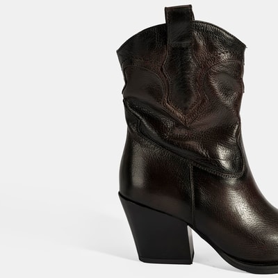 Kadın Kahve Kalın Topuklu Deri Bot