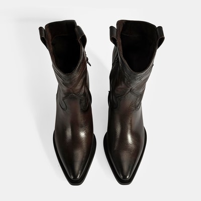 Kadın Kahve Kalın Topuklu Deri Bot