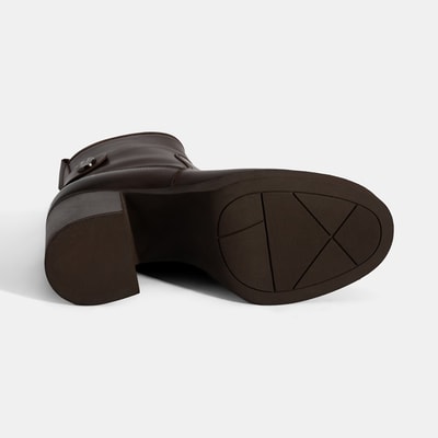 Kadın Kahve Kalın Topuklu Deri Bot