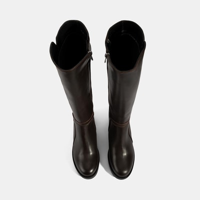 Kadın Kahve Kalın Topuklu Deri Çizme