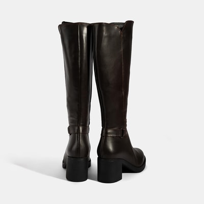 Kadın Kahve Kalın Topuklu Deri Çizme