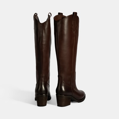 Kadın Kahve Kalın Topuklu Deri Çizme