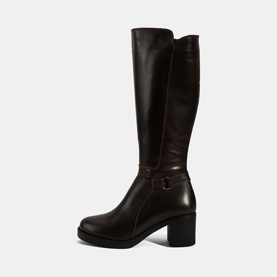 Kadın Kahve Kalın Topuklu Deri Çizme