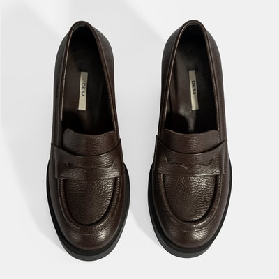 Kadın Kahve Kalın Topuklu Deri Loafer