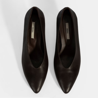 Kadın Kahve Klasik Topuklu Deri Ayakkabı