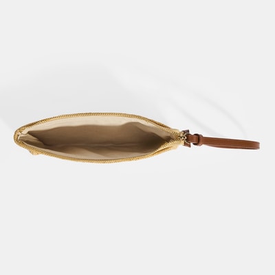 Kadın Kahve Köpek Nakışlı Hasır Clutch