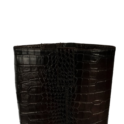 Kadın Kahve Kroko Baskılı Kalın Topuklu Deri Çizme